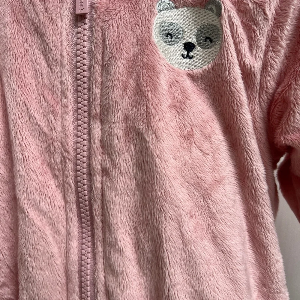 NWOT Carter’s 6-9M Heavy Furry Pink Bear Girls Snow Suit with Built in Mittens